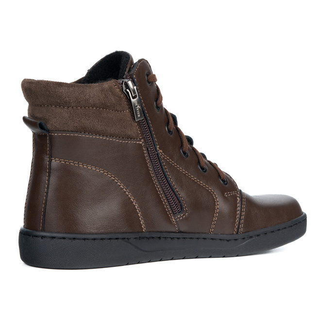 Buty damskie barefoot brązowe skórzane Olivier WINTER brązowe za kostkę z zamkiem