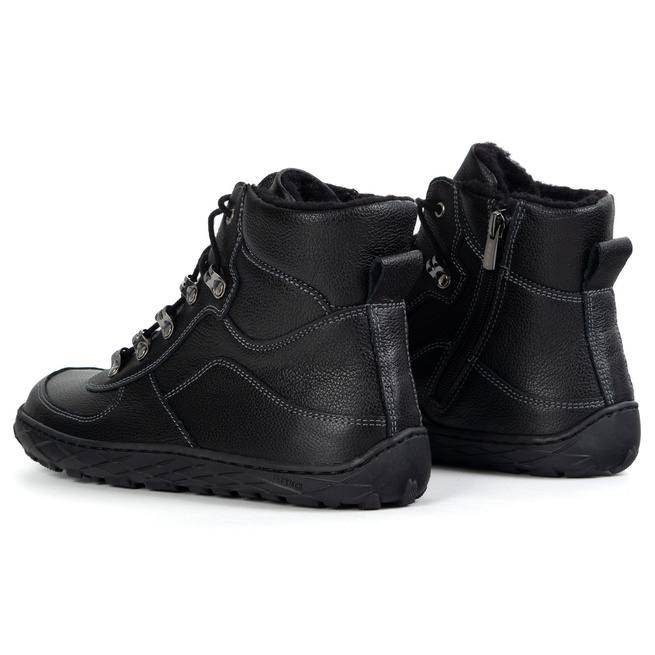 Dámské zimní boty barefoot kožené zateplené vlněné široké přední černé 1292