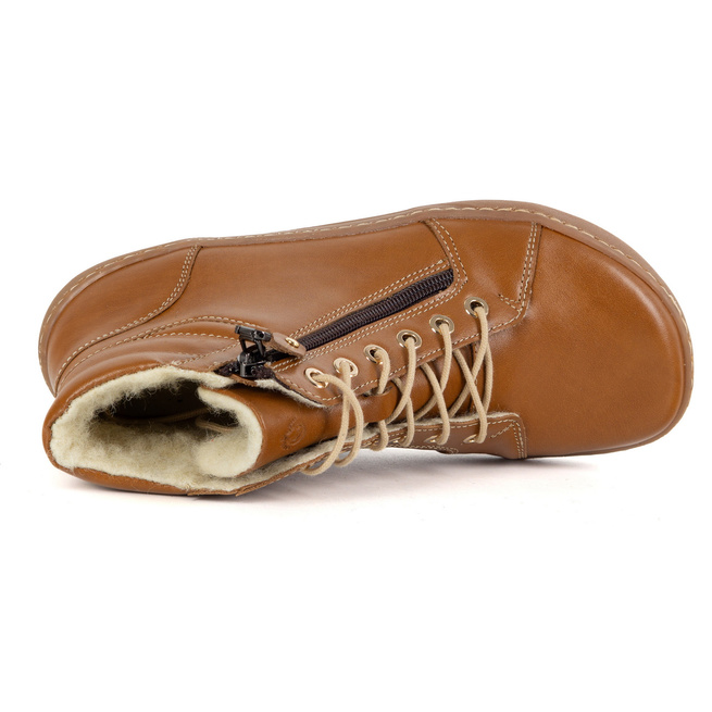 Damskie minimalistyczne buty skórzane zimowe barefoot 1293 rude