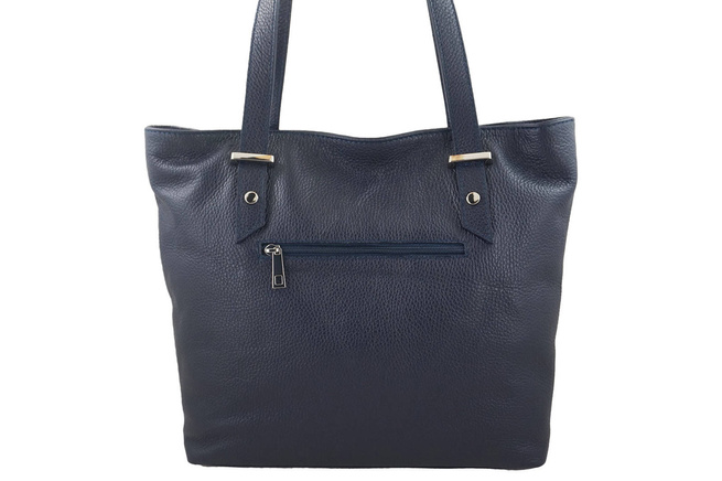 Shopper bag - Włoska duża torebka miejska skórzana - Granatowa