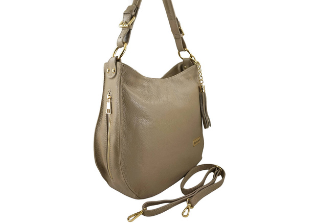 Duża i elegancka torebka skórzana - Beżowa