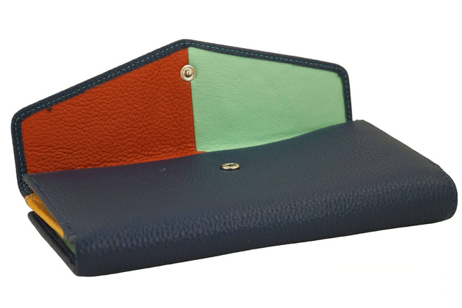 Duży portfel ze złotym zapięciem - Granatowy jasny