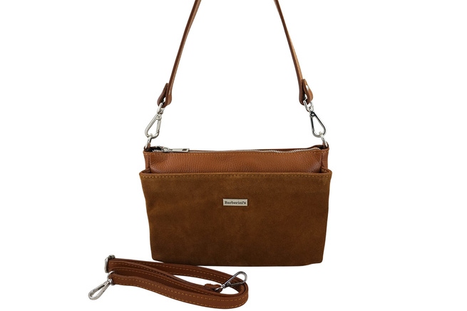 Prostorná poštovní taška z kůže a semiše - světle hnědá