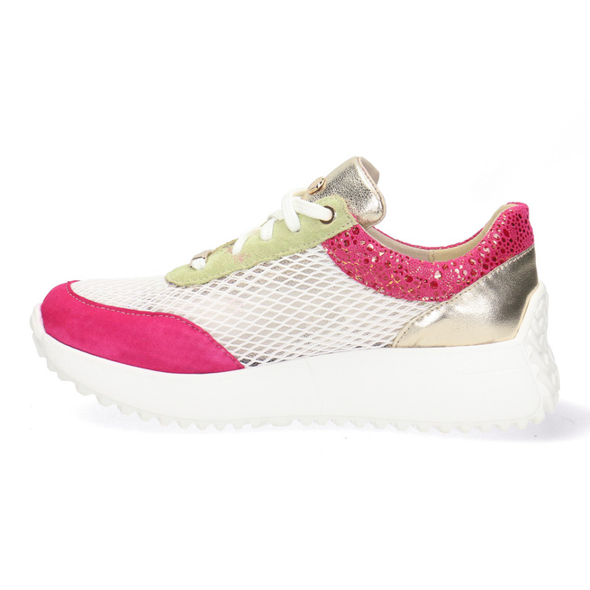 Skórzane Sneakersy Damskie Biały/Fuksja Pollonus 5-1733-002