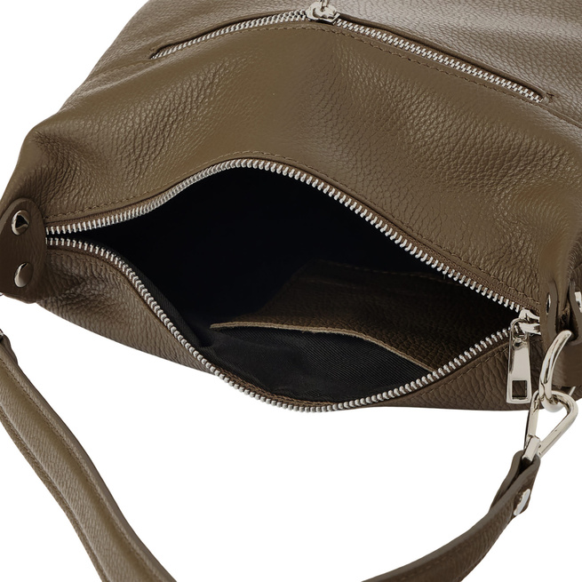 Kožená kabelka se semišovým akcentem - tmavě béžová