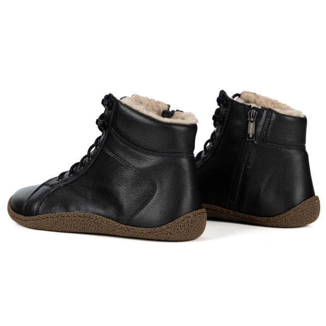 Damskie trzewiki barefoot ocieplane wełną merino 0769W czarny groszkowy