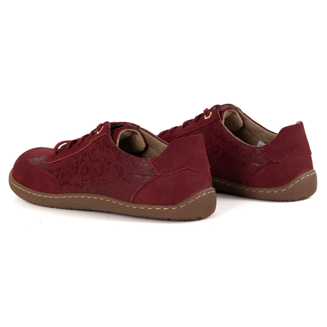 Buty BAREFOOT damskie skórzane minimalistyczne 1287 bordowe z kwiatami