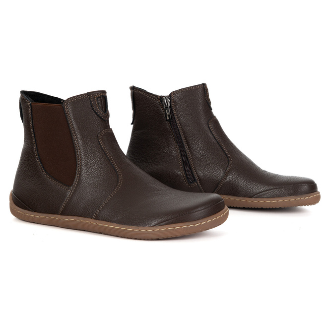 Damskie buty barefoot sztyblety z zamkiem ocieplane 1263 brązowe