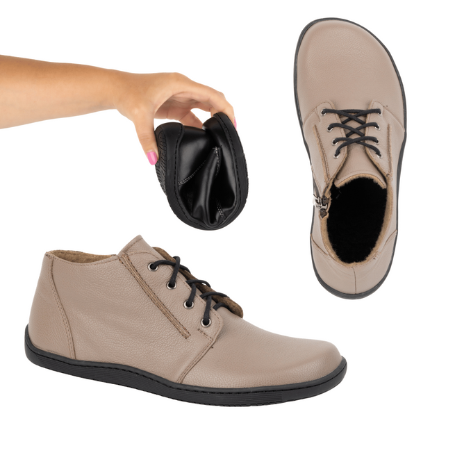 BAREFOOT dámská lehce zateplená kožená kotníková obuv se zipem 787 béžová