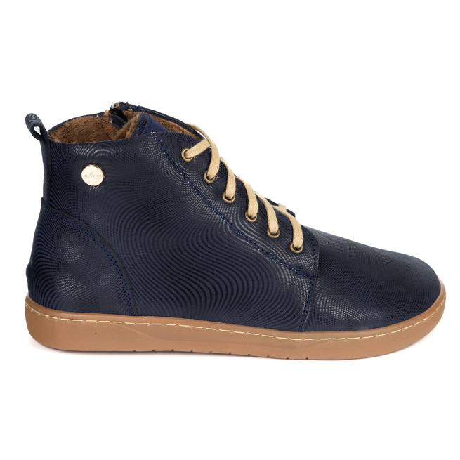 Buty damskie zimowe barefoot skórzane Z-B04 wzór niebieskie