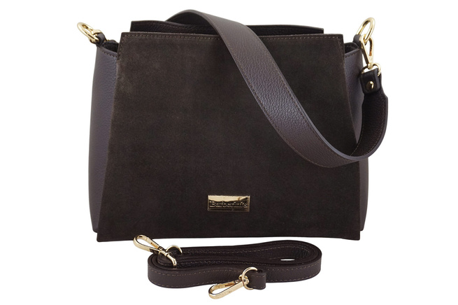 Kabelka do města z přírodního semiše a kůže - Hnědá tmavá