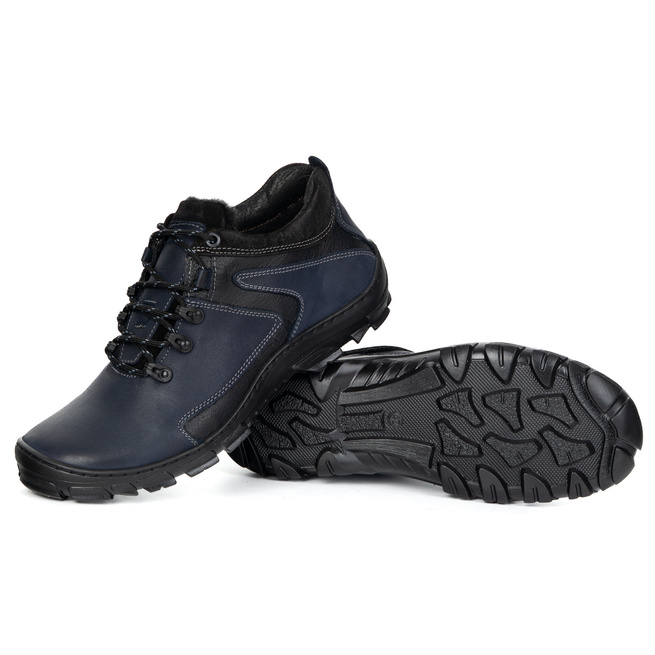 Buty trekkingowe męskie zimowe ocieplane skórzane 905KOM granatowe