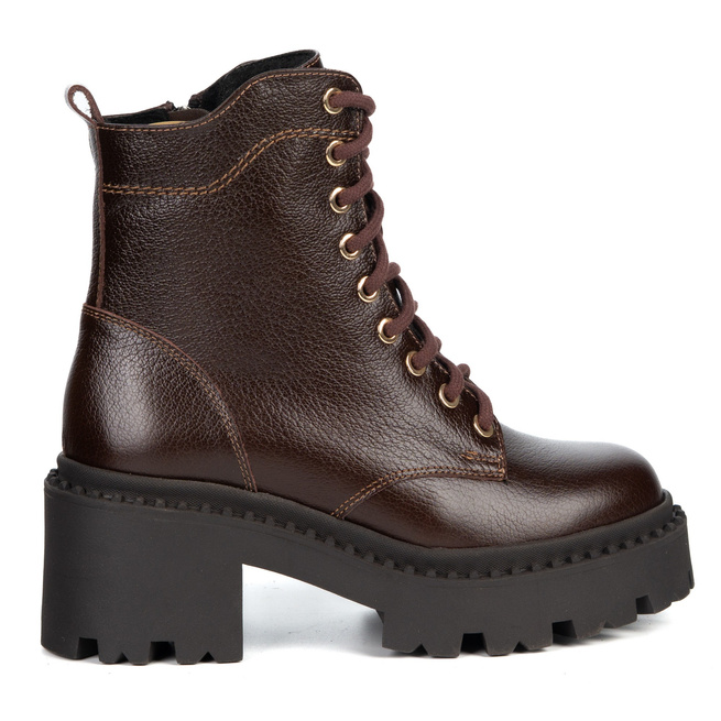 Dámské kožené boty Olivier 404BB šněrovací post se zipem hnědé