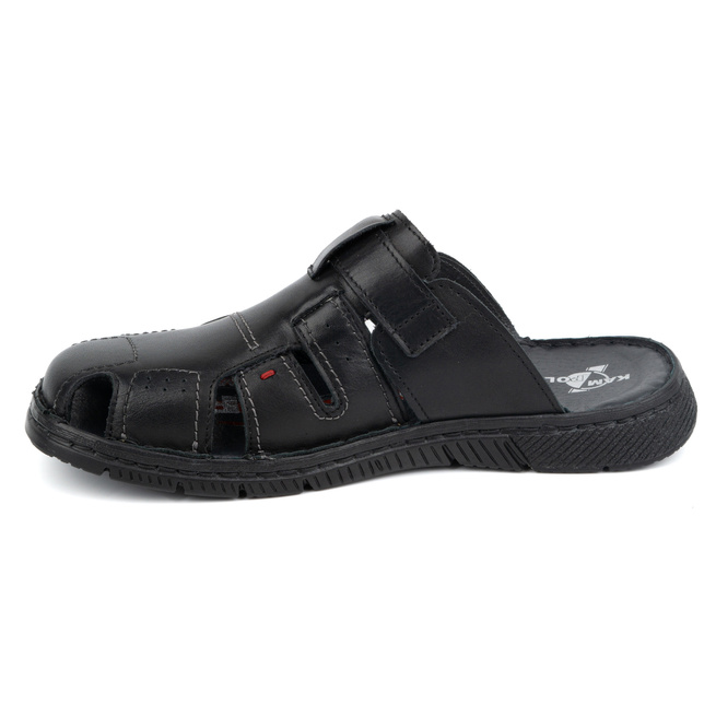 Klapki męskie skórzane KAMPOL Polskie tęgie 221KAM czarne