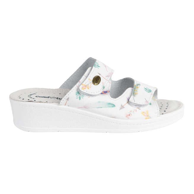 Buty skórzane damskie klapki regulowane medyczne GIULIA w piórka