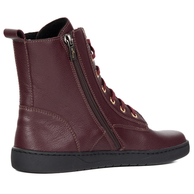Buty damskie barefoot zimowe skórzane Olivier Liv 1303 ocieplane bordowe