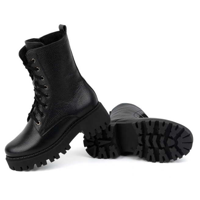 Dámské zateplené kožené boty 401BB pea black