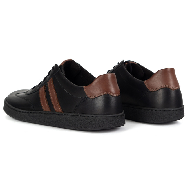 Buty męskie casual skórzane sznurowane BAREFOOT FRIENDLY 1290 czarne z brązem
