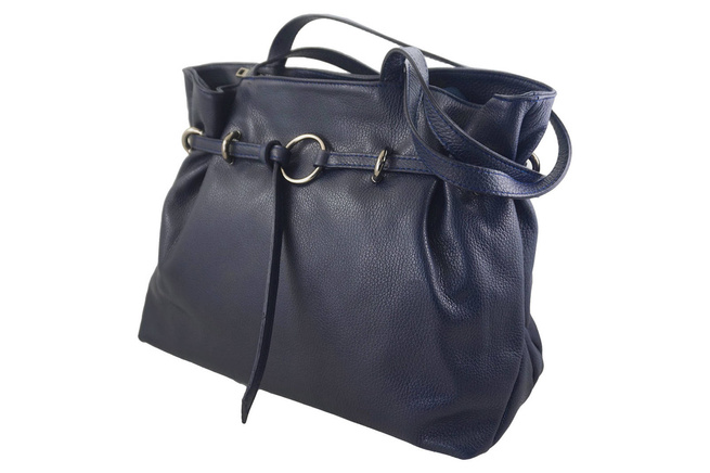 Duża torebka skórzana na ramię - Granatowa