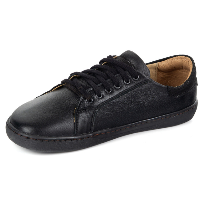 Aura: Czarne Damskie Skórzane Sneakersy Barefoot | Uniwersalne Buty z Płaską Podeszwą