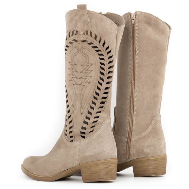 Dámské prolamované kožené boty Carla beige