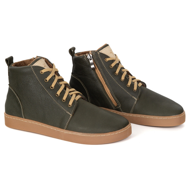 Dámské kožené zimní boty barefoot Z-B04 olive