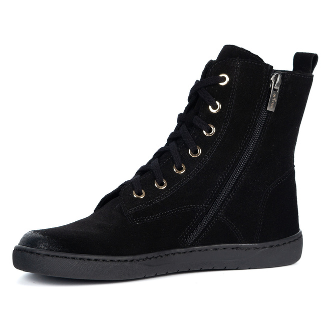 Buty damskie barefoot zimowe skórzane Olivier Liv 1303 ocieplane czarne nubuk