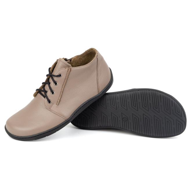 BAREFOOT dámská lehce zateplená kožená kotníková obuv se zipem 787 béžová