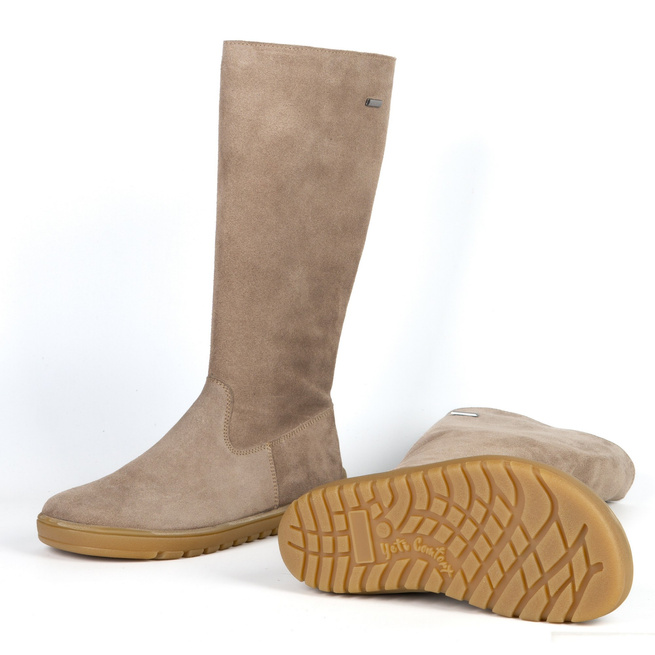 Buty damskie barefoot skórzane kozaki Olivier Hazel beżowe welur