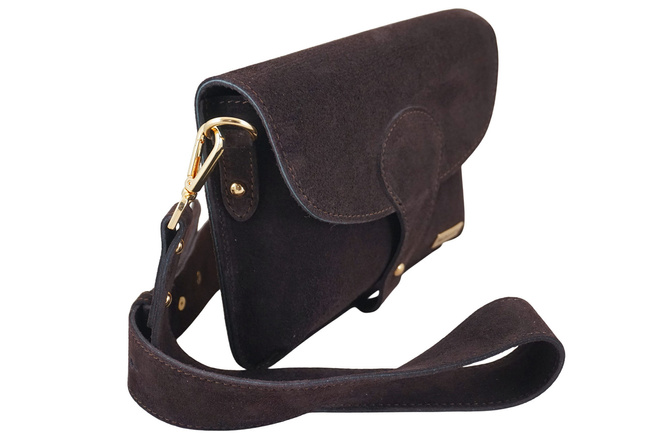 Semišová poštovní taška se širokým popruhem - Hnědá tmavá