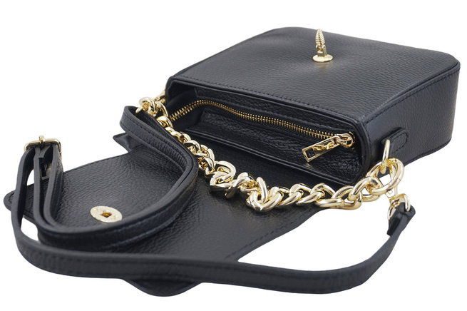 Módní kožená kabelka se zlatým řetízkem - černá
