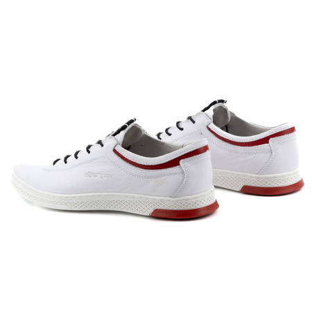 Buty męskie skórzane casual K23 białe z czerwonym