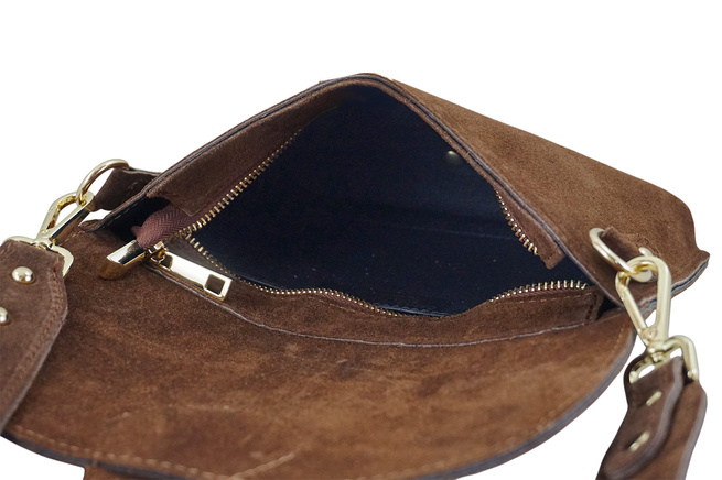 Semišová poštovní taška se širokým popruhem - hnědá