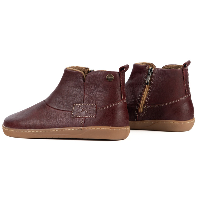 Buty damskie zimowe barefoot skórzane Z-B07 bordowe na zamek