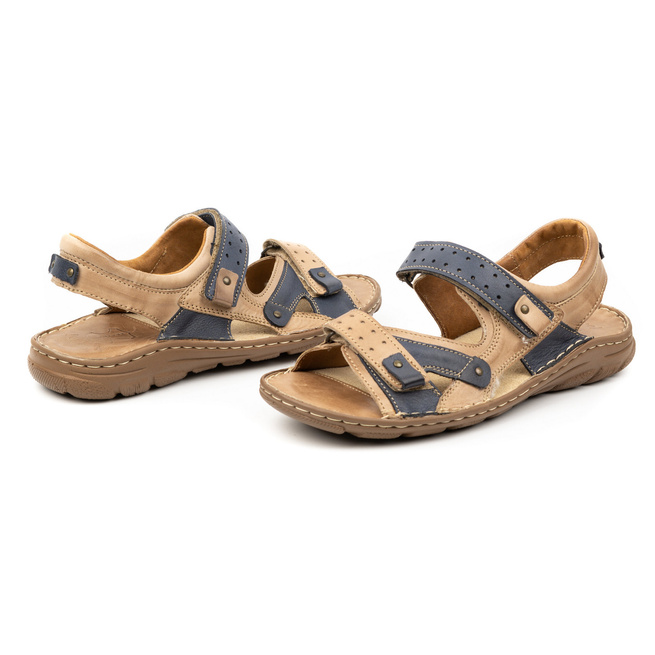 Pánské kožené sandály na suchý zip 947Ł beige