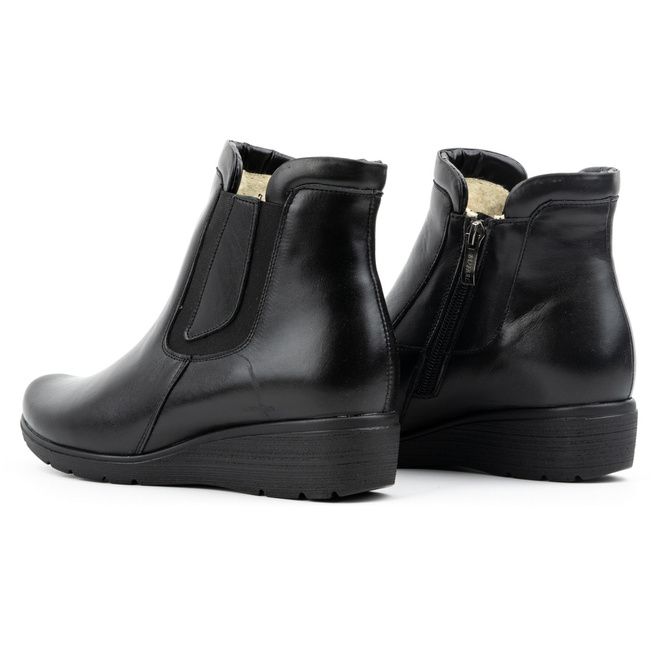 Botki damskie skórzane ocieplane z zamkiem 021BB czarne