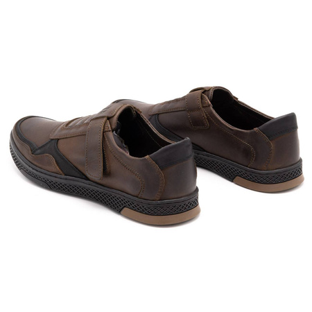Buty męskie skórzane casual 2102 brązowe z czarnym