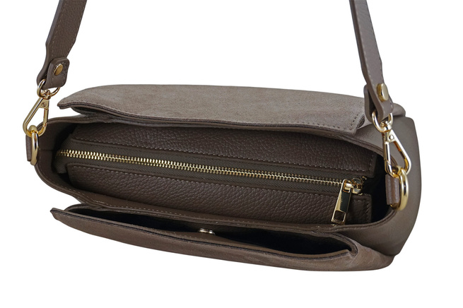 Kabelka do města z přírodního semiše a kůže - tmavě béžová