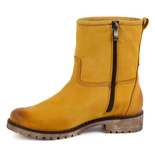 Dámské zateplené zimní kožené boty 340BB Mustard