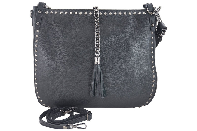 Módní kožená taška přes rameno s nýty - černá