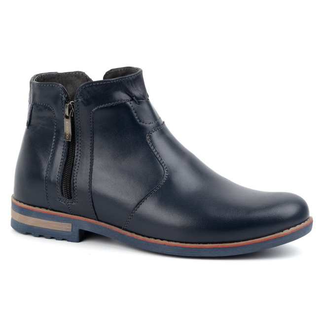 Buty męskie skórzane zimowe sztyblety ocieplane 887K granatowe