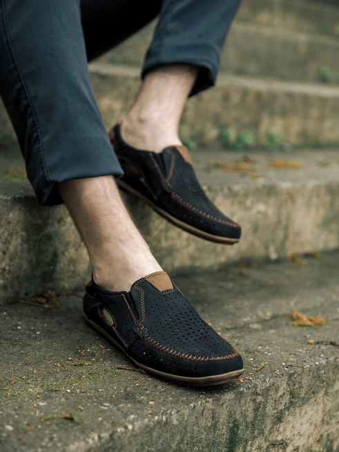 Pánská kožená mokasínová obuv 901 letní černá s hnědou