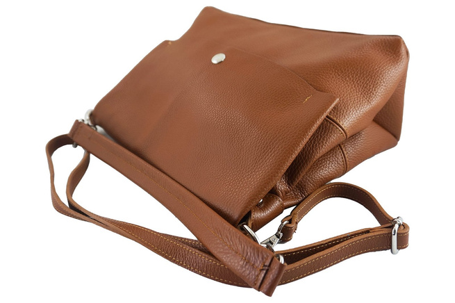 Duża torebka klasyczna ze skóry naturalnej miękkiej - Beżowa