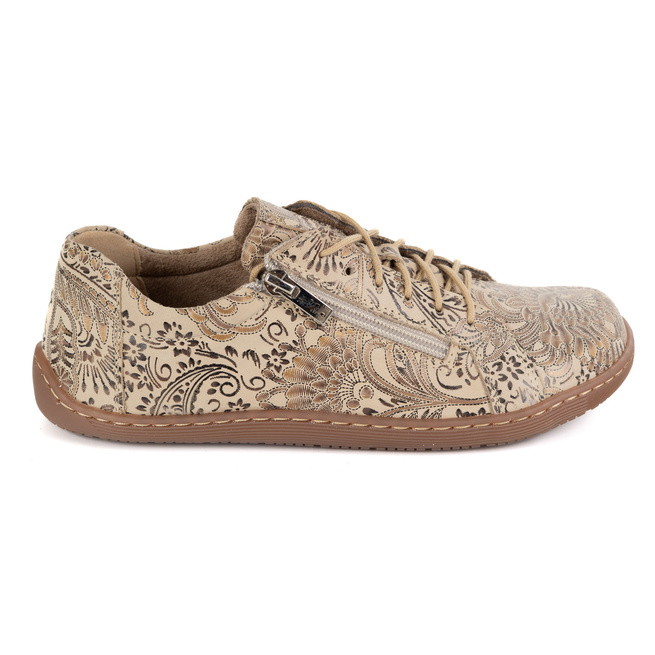 Damskie minimalistyczne buty skórzane barefoot model perforowane 1243 beż etniczny
