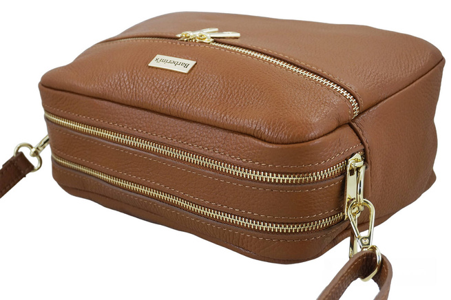 Pojemna torebka skórzana dwukomorowa - Brązowa jasna