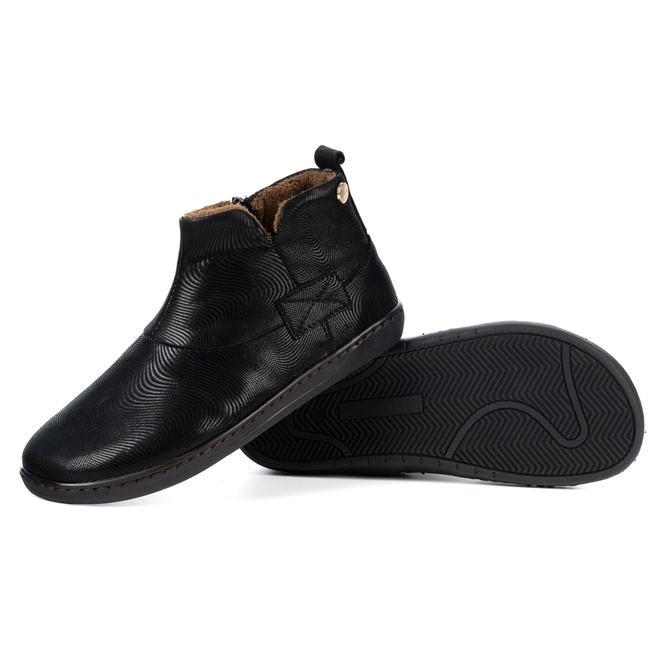 Buty damskie zimowe barefoot skórzane Z-B07 czarne wzór fali na zamek