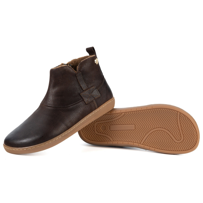 Dámské barefoot kožené zimní boty Z-B07 hnědý zip síťovaný vzor