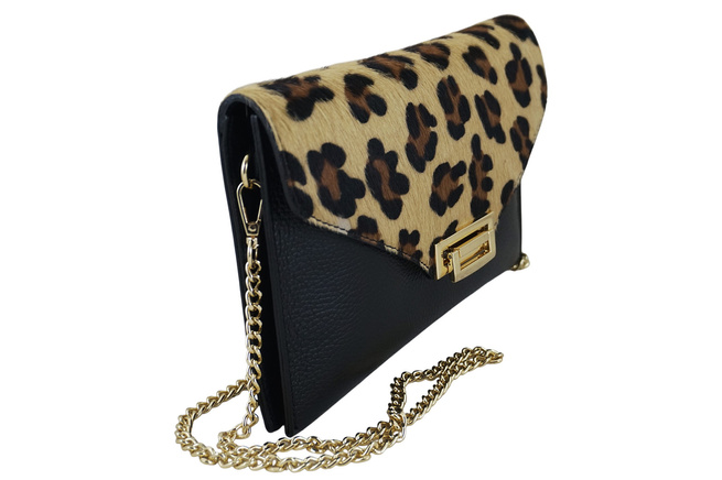 Dámská spojková taška s leopardím vzorem - černá