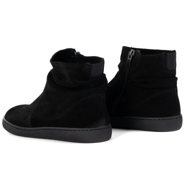 Damskie buty barefoot sztyblety z zamkiem ocieplane 1297 czarny welur