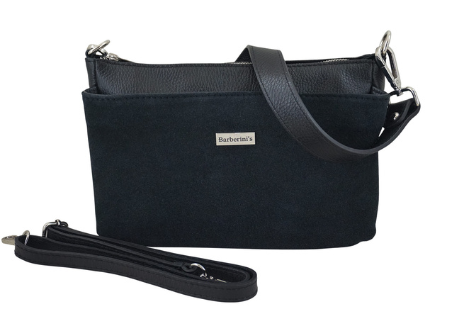 Prostorná poštovní taška z kůže a semiše - černá